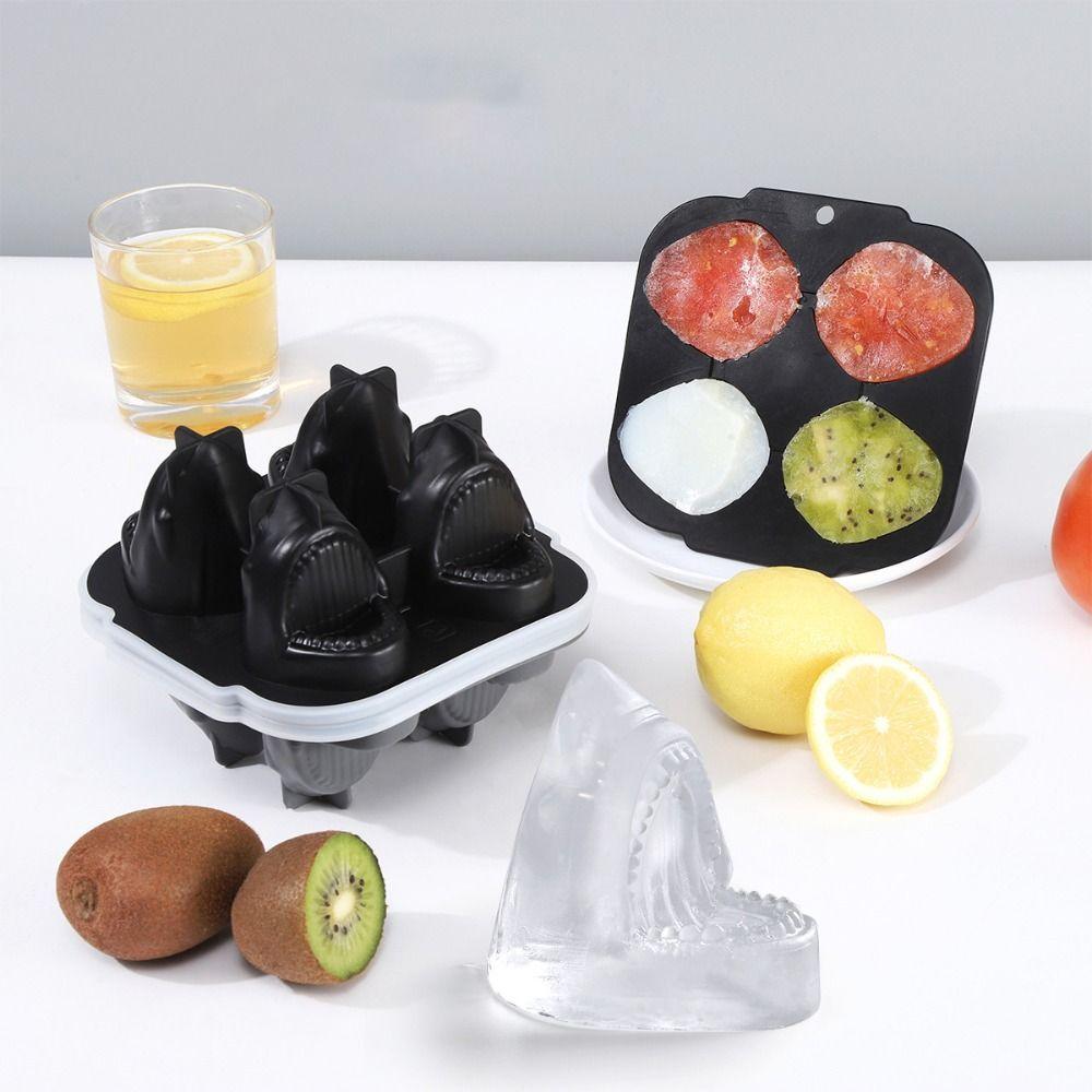 2pcs Food Grade Silicone Ice Cube Tray 3D Ice Cube Maker Durable Sharks Ice Cube Mold  Pub