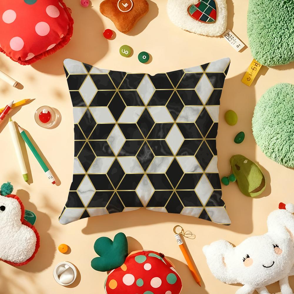 Hexagon Marble Pattern Cushion Cover Plush Fabric Soft DoubleSided Printed Sofa Warm Winter Home Gift Pillow Cover
