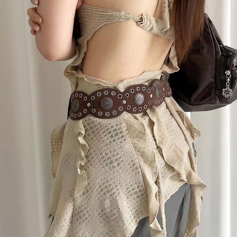 Boho Chic vínový zeštíhlující pasový pás s kulatou ozdobnou destičkou pro ženy