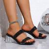 Transparent High Heels Women's Slippers Square Head Buckle Sandals Outdoor Wear PVC Material Fashionable European Style