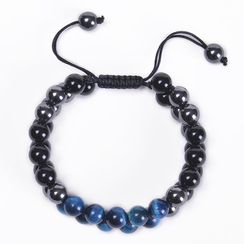 Handmade Double-Layer Blue Tiger Eye & Obsidian Bracelet for Men