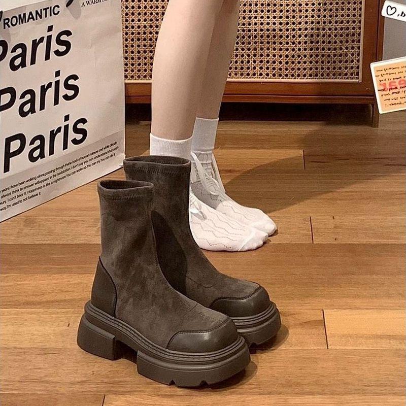 Damen Retro Britischer Stil Dicksohlige Martin Boots, Blockabsatz, Höhenverstärkend, Kurze Stiefel für Herbst und Winter.