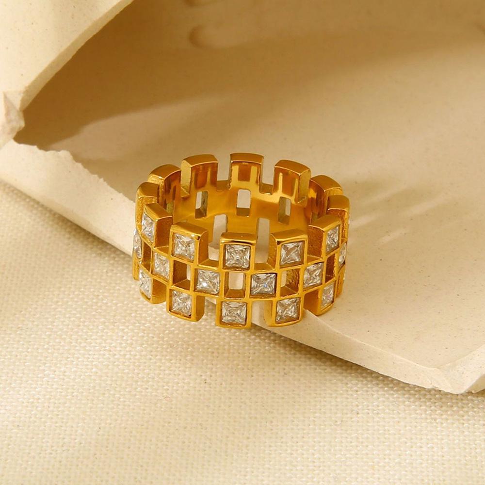 18K Gold Plated Zircon Geometric Multi-layer Spiral Ring for Women - Waterproof Stainless Steel with Rhinestones