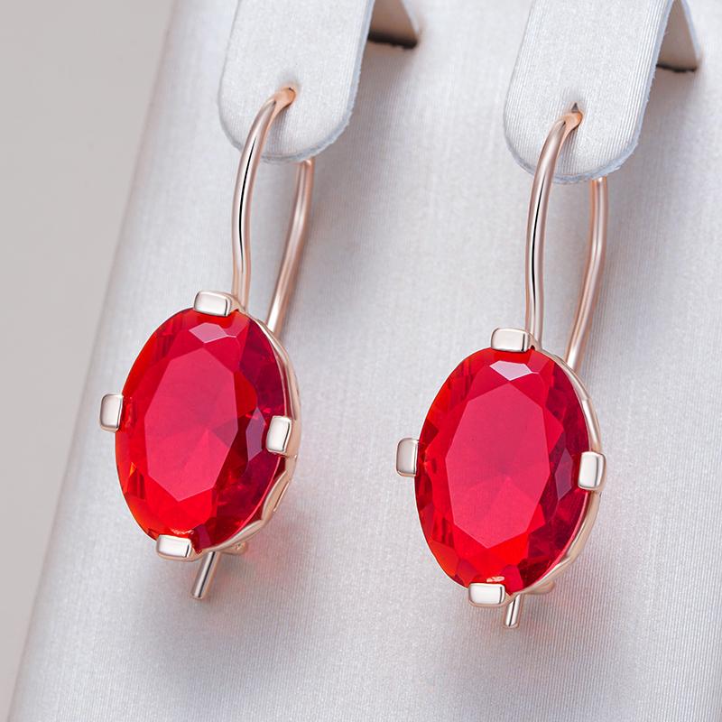 Shiny Red Natural Zircon Drop Earrings For Women Fashion  Rose Gold Color High Quality Daily Fine Vintage Jewelry