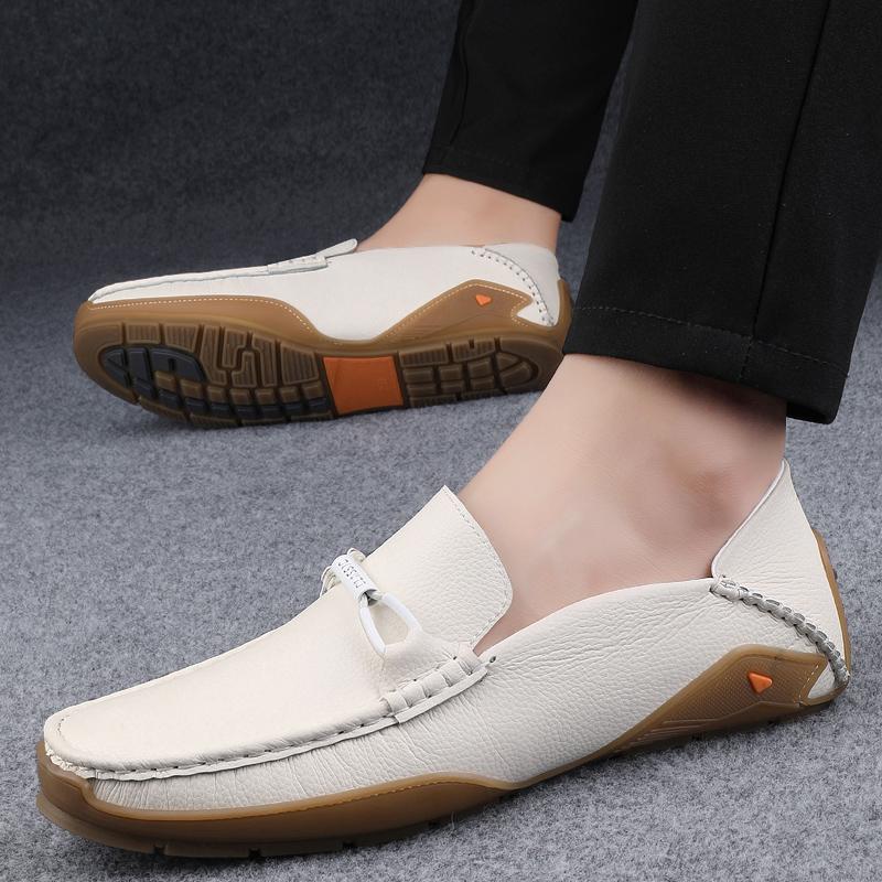 Fashion New Genuine leather business men's shoes Classic Black and white style Formal Party Evening Party Daily office comfort loafer