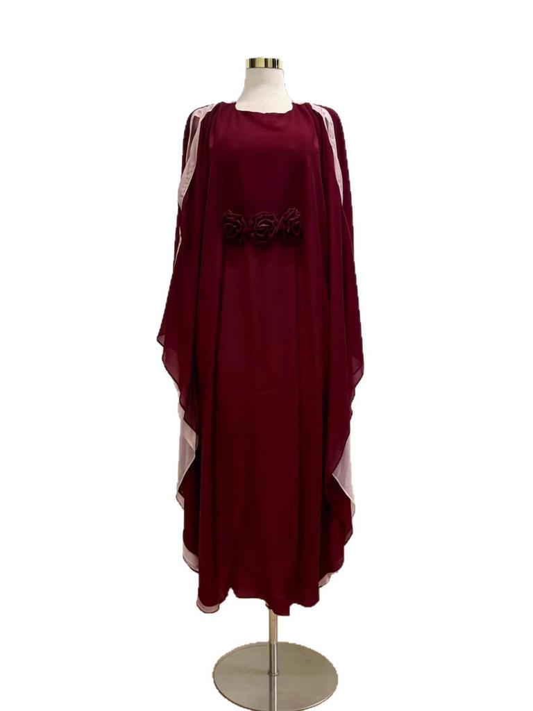 Elegantes einfarbiges Blumen-Kaftan-Kleid - Nahöstlicher Stil