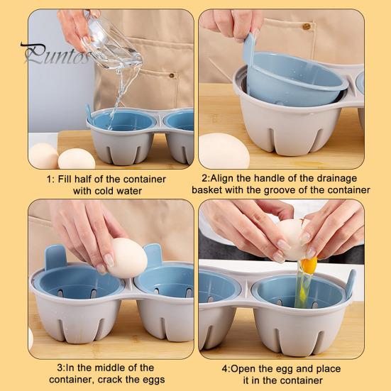 Plastic Egg Boiler Dual Cavity Microwave Poacher with Lid, Heat Resistant Double Hole Steamer, Compact Cooker Quick Breakfast Tool Nutritious Maker