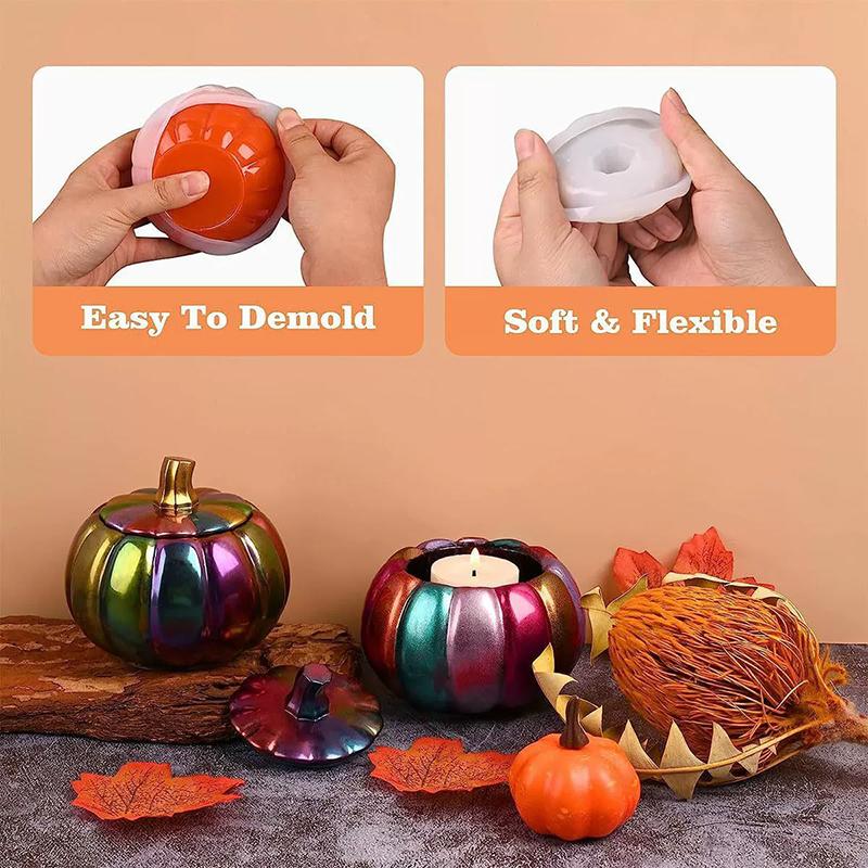 WTEMPO Pumpkin Jar Resin Molds Halloween Storage Box Silicone Molds DIY Epoxy Casting Mold with Lid Mold Candle Holder Item Container Making Molds