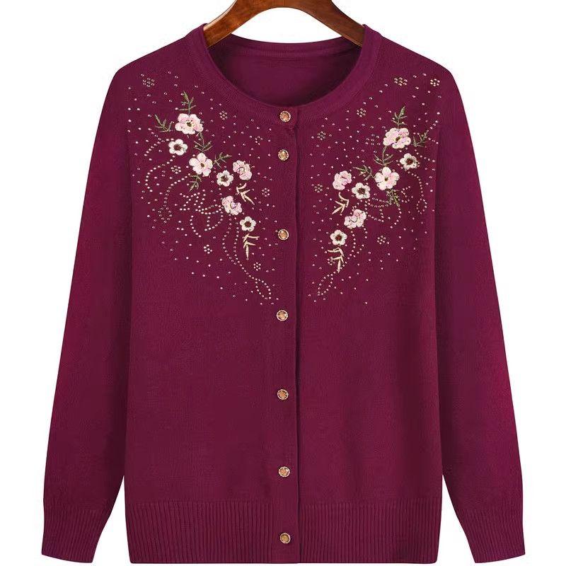 

Кардиган для пожилых людей среднего возраста, вязаный, осенне-зимний, с принтом, с ромбовидной инкрустацией, повседневный, бабушкин, универсальное пальто 4XL темно-фиолетового