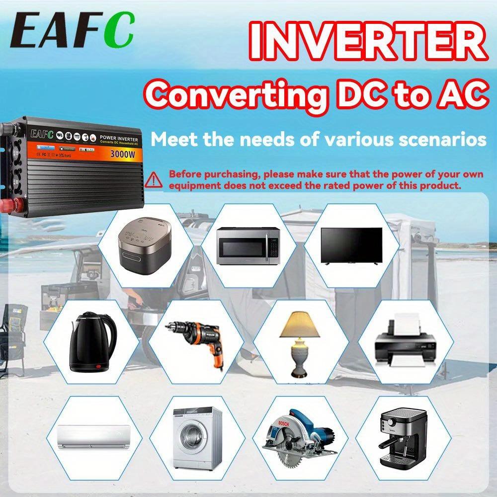 EAFC Neues Upgrade Hochleistungs-Wechselrichter 3000W Spitzenleistung 12V DC auf 220V-240V AC Konverter, mit eingebautem 5V/ 2.1A USB