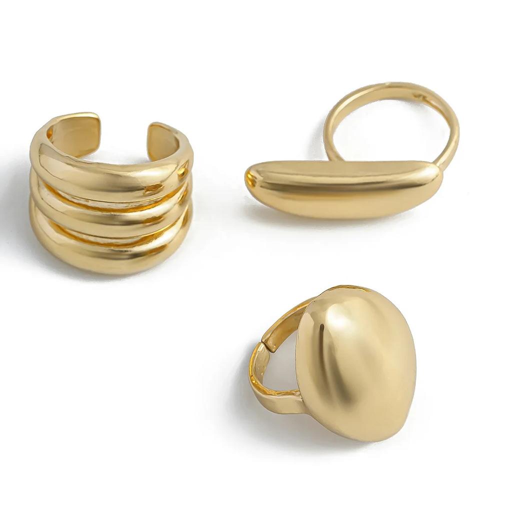 3pcs/set Exaggerated Metal Rings Design Sense Exquisite Women Men Y2k Geometric Gold Silver Color Knuckle Joint Ring Set Jewelry