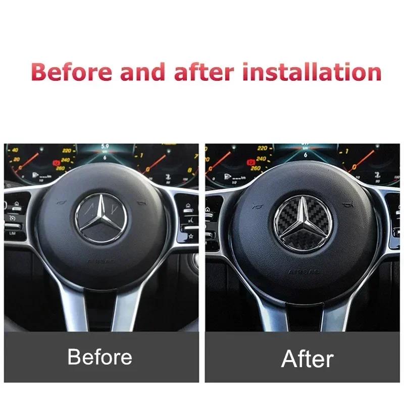 Carbon Fiber Car Steering Wheel Cover Stickers Auto Decorative Decals for Mercedes Benz New B/C/E Class A Class C200L GLC GLK RA8