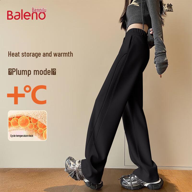 Baleno Women's Fleece-Lined High-Waist Straight Wide-Leg Casual Pants