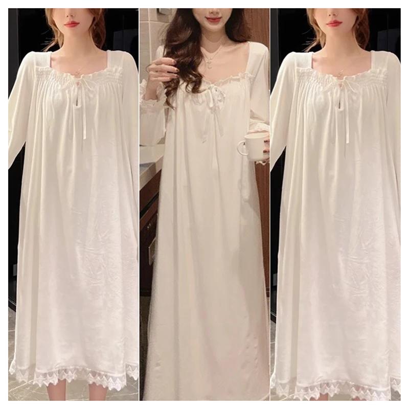 Women's Clothing Four Seasons Long-Sleeved Nightwear Princess Style Nightgown Girl Lace Pajamas Korean Loose Sleepwear Homewear