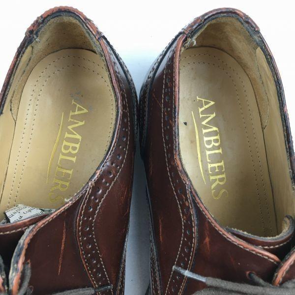 AMBLER Vintage Full Brogue Wingtip Business Shoes Brown Size 7.5 (25.5) All Leather Men's