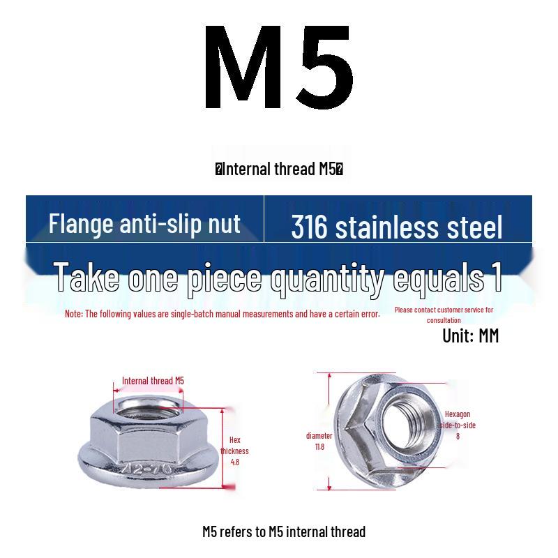 304 Stainless Steel Hex Flange Nut with Anti-Slip Washer, M3-M16
