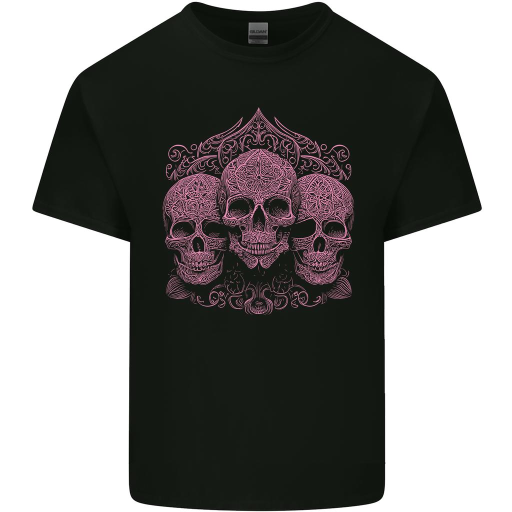 3 Ornate Pink Skulls Gothic Goth Unisexs Light Cotton TShirt