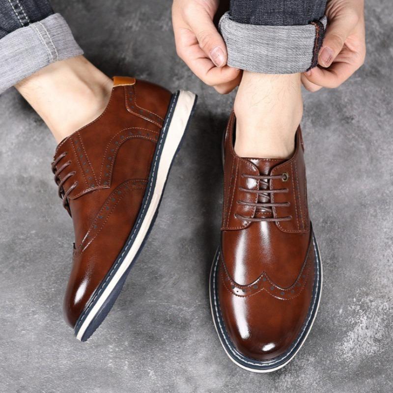 Men's Casual Leather Shoes British Style Business Dress Shoe Fashion Social Party Shoes Lace Up Oxford Shoe Large Size Man Shoes
