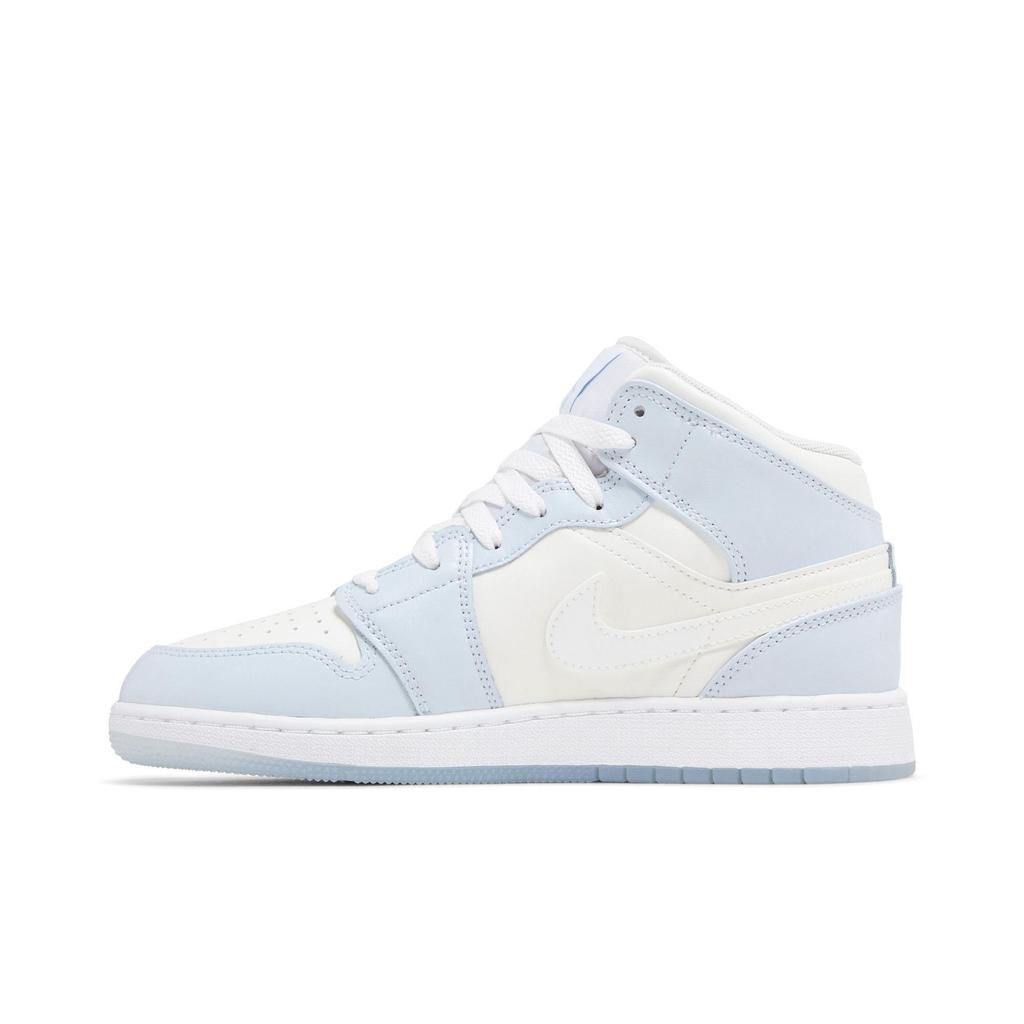 Air Jordan 1 Mid SE Grade School 'Glitter Swoosh' (Unisex) Blue Tint / Summit White / White / Ice Blue Kids' Basketball Shoes FQ9117 400