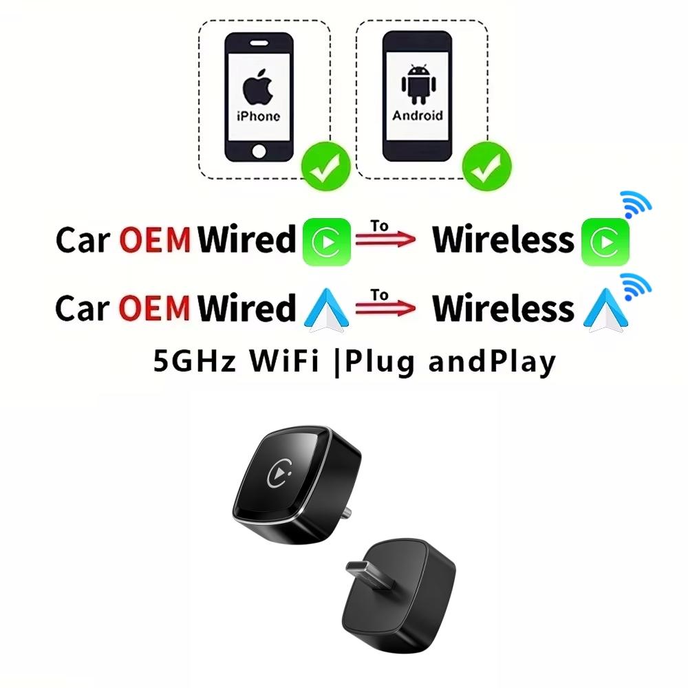 

ANYFAR Wireless CarPlay & Android Auto Dongle, Fast Auto-Connect Compact Plug & Play For iPhone/Android USB-C No Delay 2 IN 1 Adapter