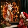 Flaming Sheep Head Pattern Chinese New Year Window Sticker, 2027 Goat Static Clings, of Decorations Reusable Lunar Xmas Decor for Home Shop Decoration