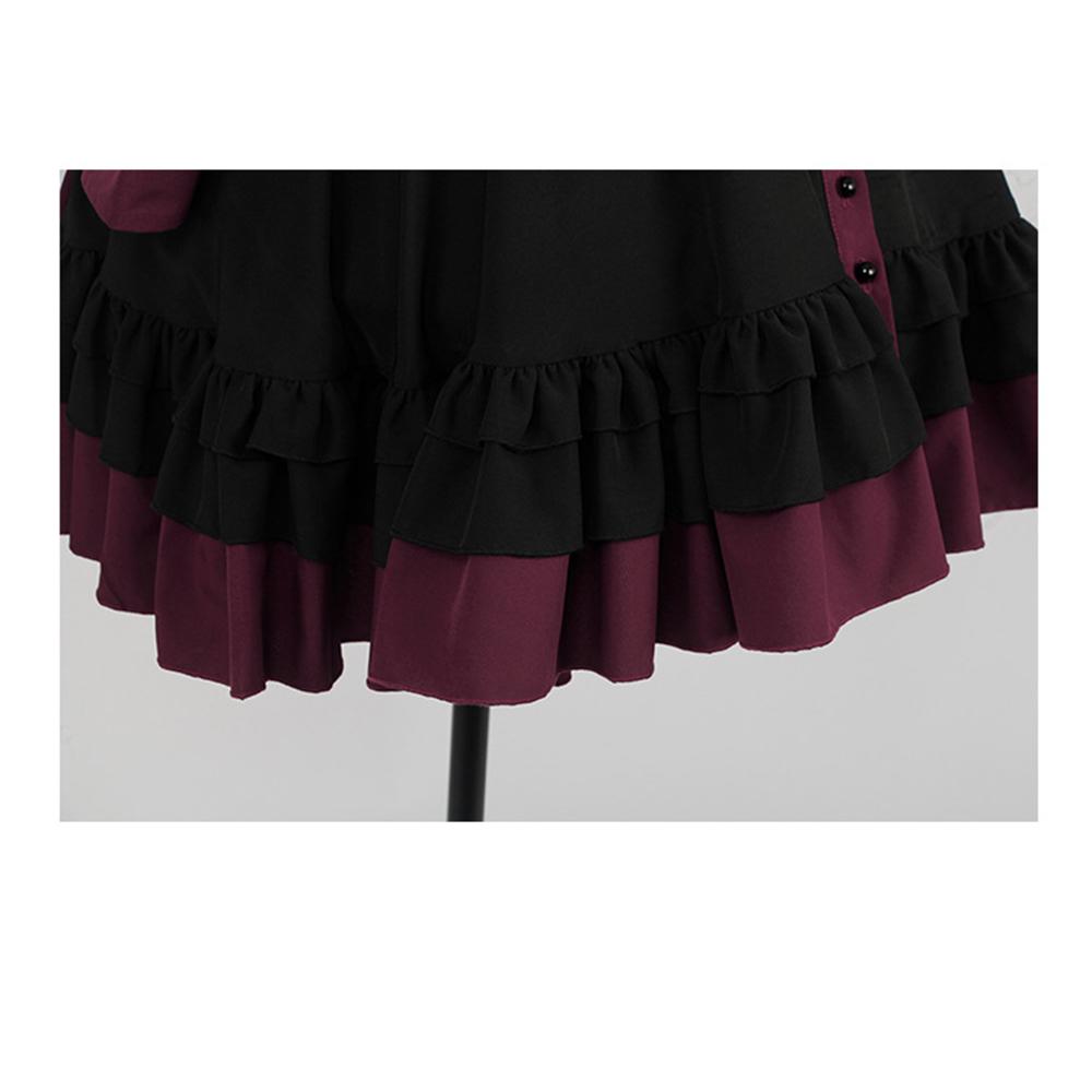 Long Sleeves Polyester Ruffle Dress with Bows, Women's Black and Red Gothic Dress for Women
