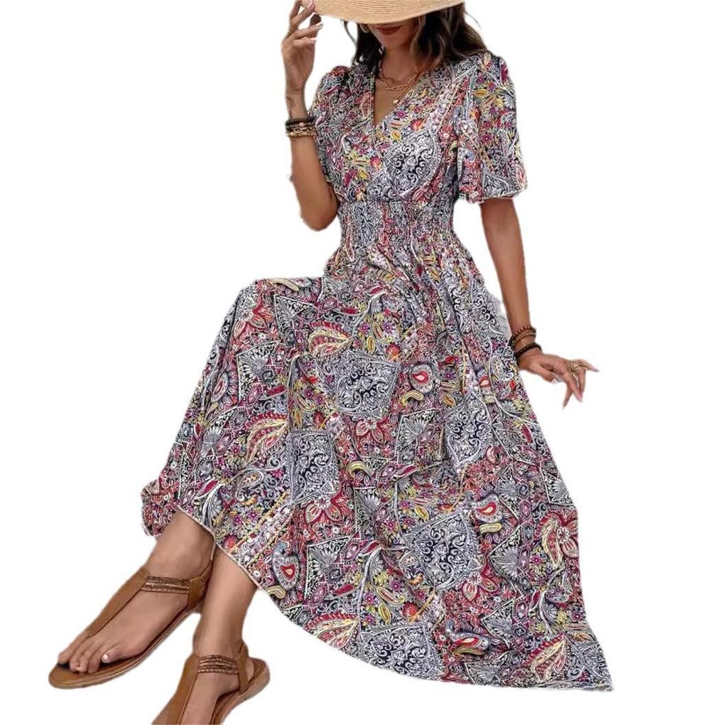 2026 Bohemian Ethnic High-Waisted Fashionable Women's Holiday Dress