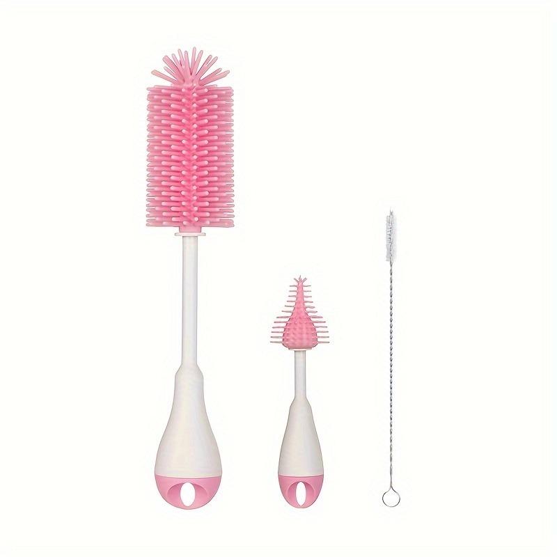 3 In 1 Silicone Milk Feeding Bottle Brushes Set, with Pacifier Straw Brush for Sippy Water Cup
