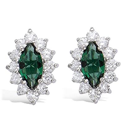 [J8611] - Silver Earrings 'Victorina' Emerald Green Silver White (rhodium-plated) - 12x8 Mm