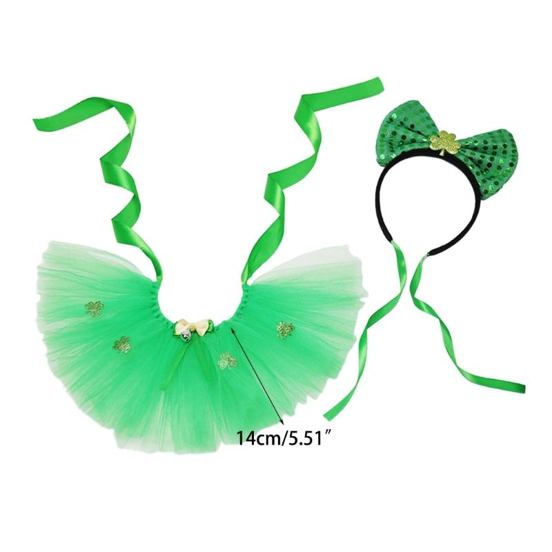 StPatricks Festival Cat Costume Dog Tulle Skirt Sequins Bowknot Headband Pet Irish Theme Dress Up Clothing Photo Outfit