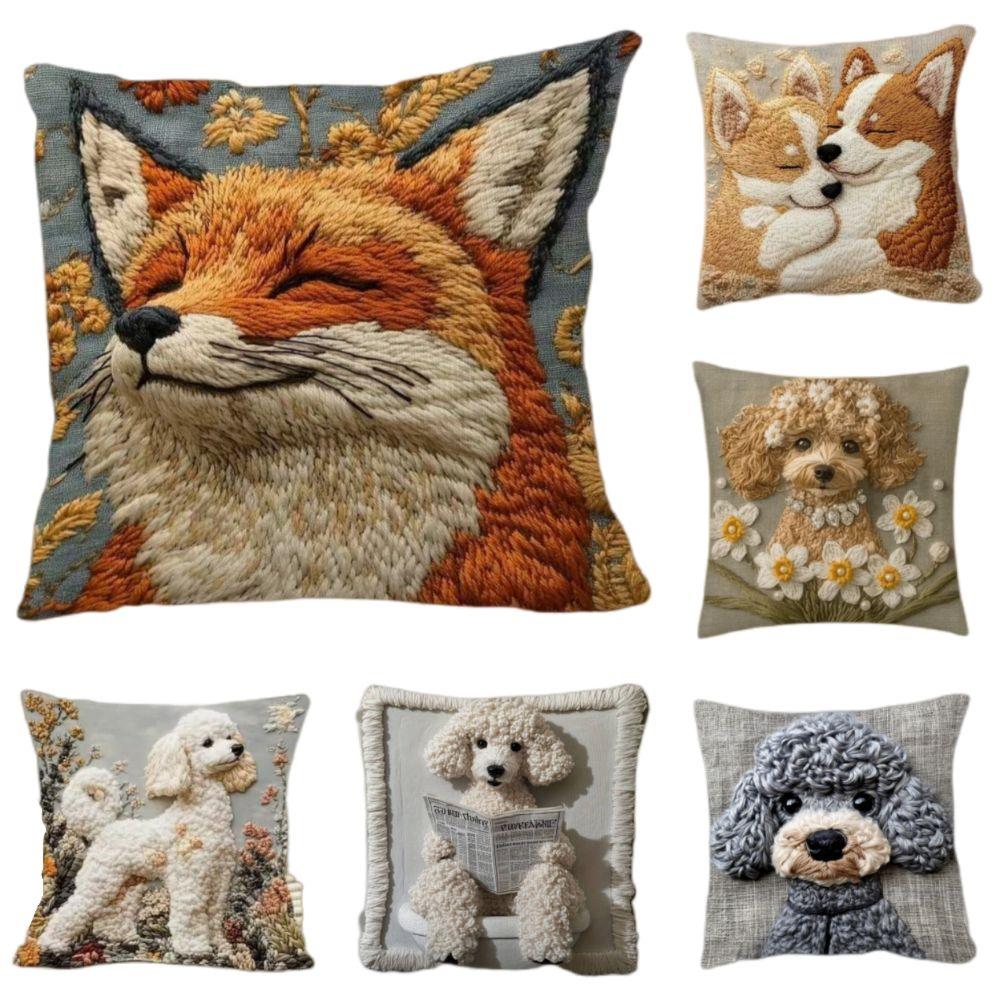 New High Quality Super Soft Pillowcase Simulated Embroidery 2D Pattern Pillow Case Cute Animals 45x45 Cushion Cover Home Decor