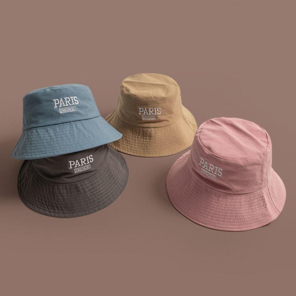 

French Paris Bucket Hat Letter Embroidery Fisherman Hat Fashion Sun Hat Men Women