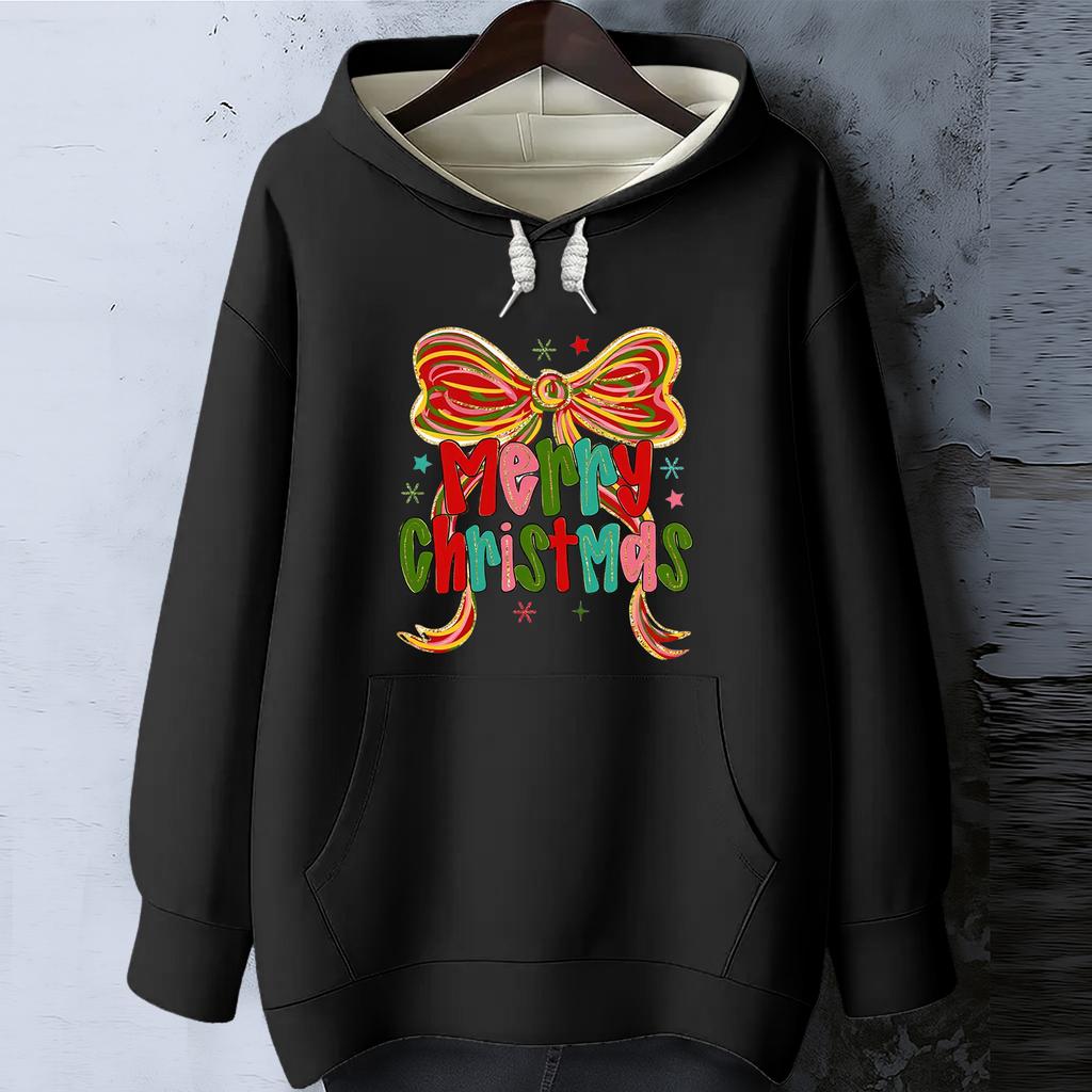 Women's Christmas Print Loose Casual Long Sleeve Hooded Sweatshirt