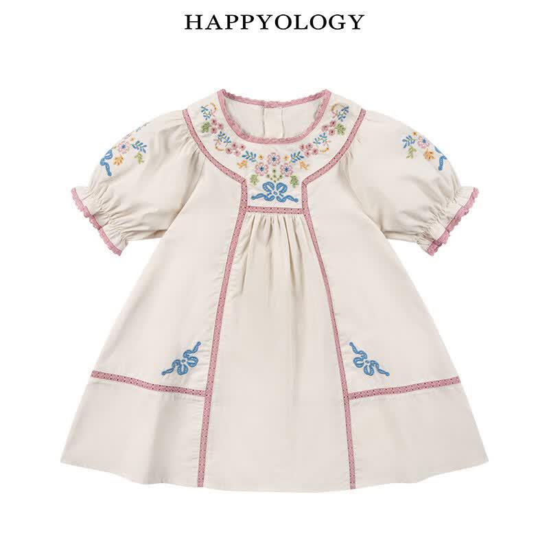 Happyology Girls' Floral Embroidered Short-Sleeve Princess Dress