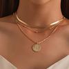 Silver Color Multi-layer Round Pendant Necklace for Women Exquisite Three-Layer Sweater Chain Jewelry for Gifts