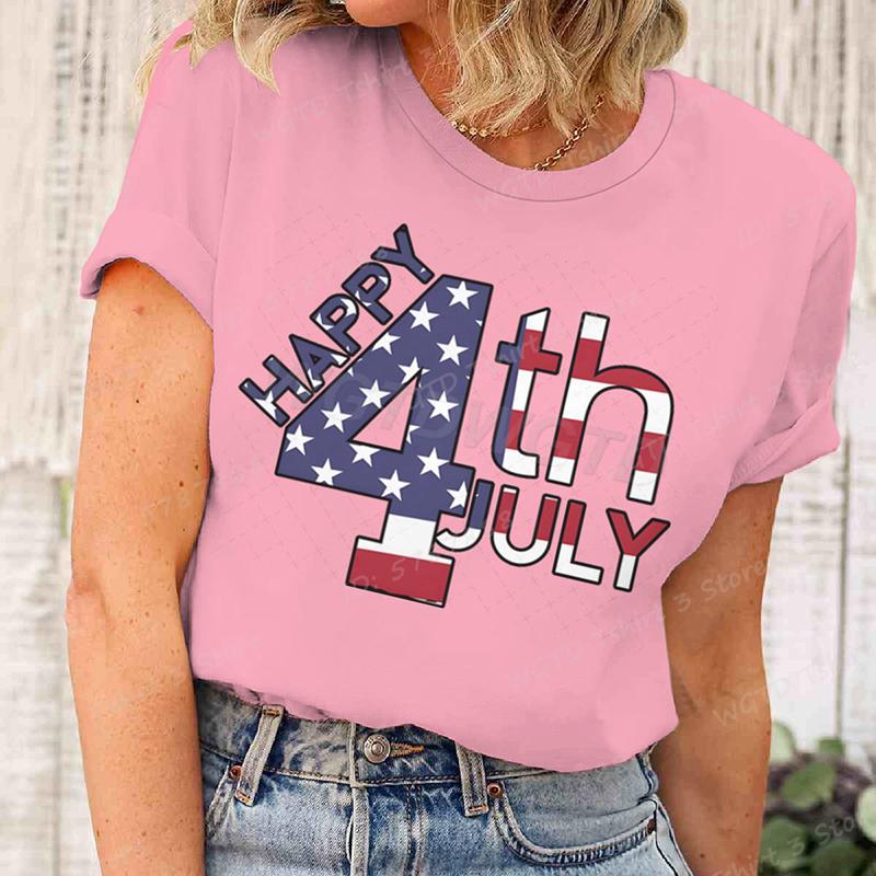 Happy 4th Of July T-Shirts Unabhängigkeitstag T-Shirts Sommer T-Shirt Lässige Kurzarm-T-Shirts Rundhals-Oberteile Damenbekleidung
