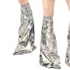 Women Punk PU Leather Leg Warmer Harajuku Grunge Leg Socks Metallic Silver Wide Baggy Boot Covers Gaiters Streetwear