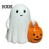 Holiday Ghost Ornament Halloween Holding Pumpkin Figurine, Spooky Statue with Decoration Night Light, Resin for Desk Tabletop Centerpiece