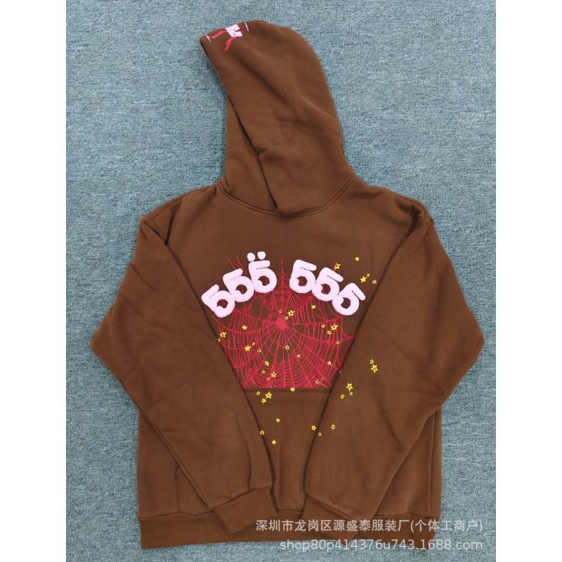 Sp1der Rapper YoungThug Same Foam Letter 555555 Couple Hoodie Pink Sweatshirt