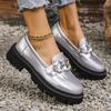 Fashion Chain Decor Silver Loafers for Women Platform PU Leather Casual Shoes Woman Spring Summer Comfort Slip On Flats Shoes Plus Size