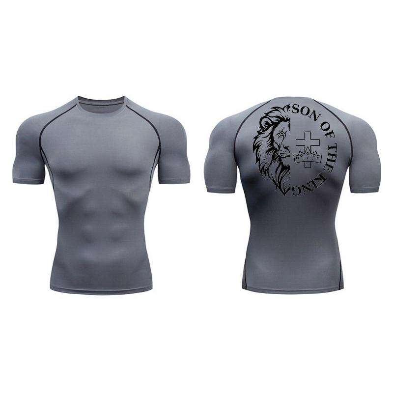 Cross Print Compression Shirt for Men Athletic Quick Dry Short Sleeve Tops Baselayer Christian Gym Workout Running T-shirts Tees