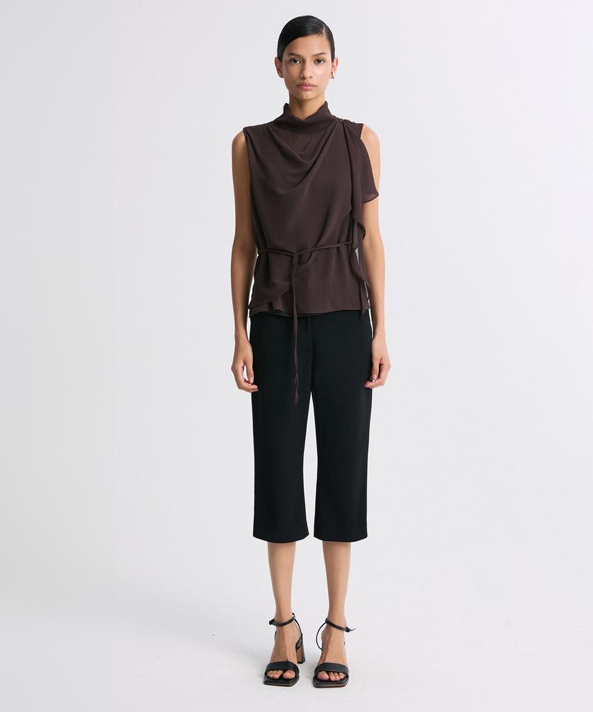 RE RHEE Belted Draped Sleeveless Blouse