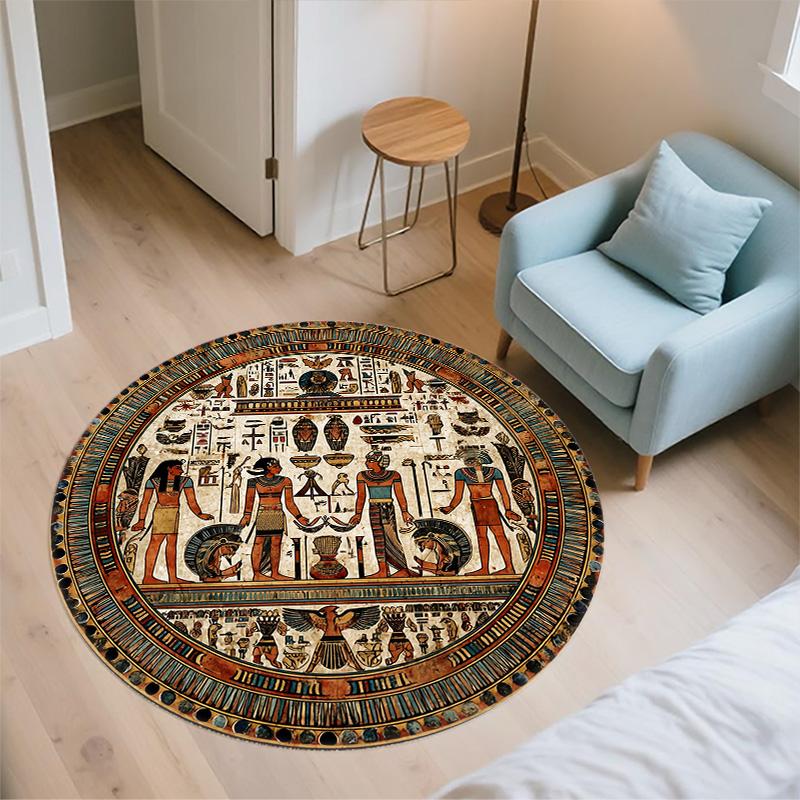 Ancient Egyptian Totem  Round Area Rug,Carpet Rug for Living Room Bedroom Sofa Playroom Decor,Non-slip Floor Mat