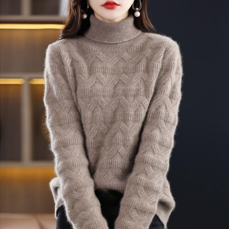 Toamnă și iarnă noi pulover cu gât țesut pentru femei, lejer și subțire, pulover cald, îngroșat cu cămașă cu fundul tricotat