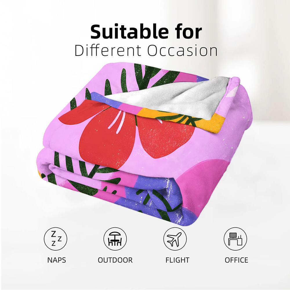 Tropical Hibiscus Abstract Cartoon Anime Print Flannel Blanket Soft Warm Throw for Kids Bedroom Sofa Christmas Office Car