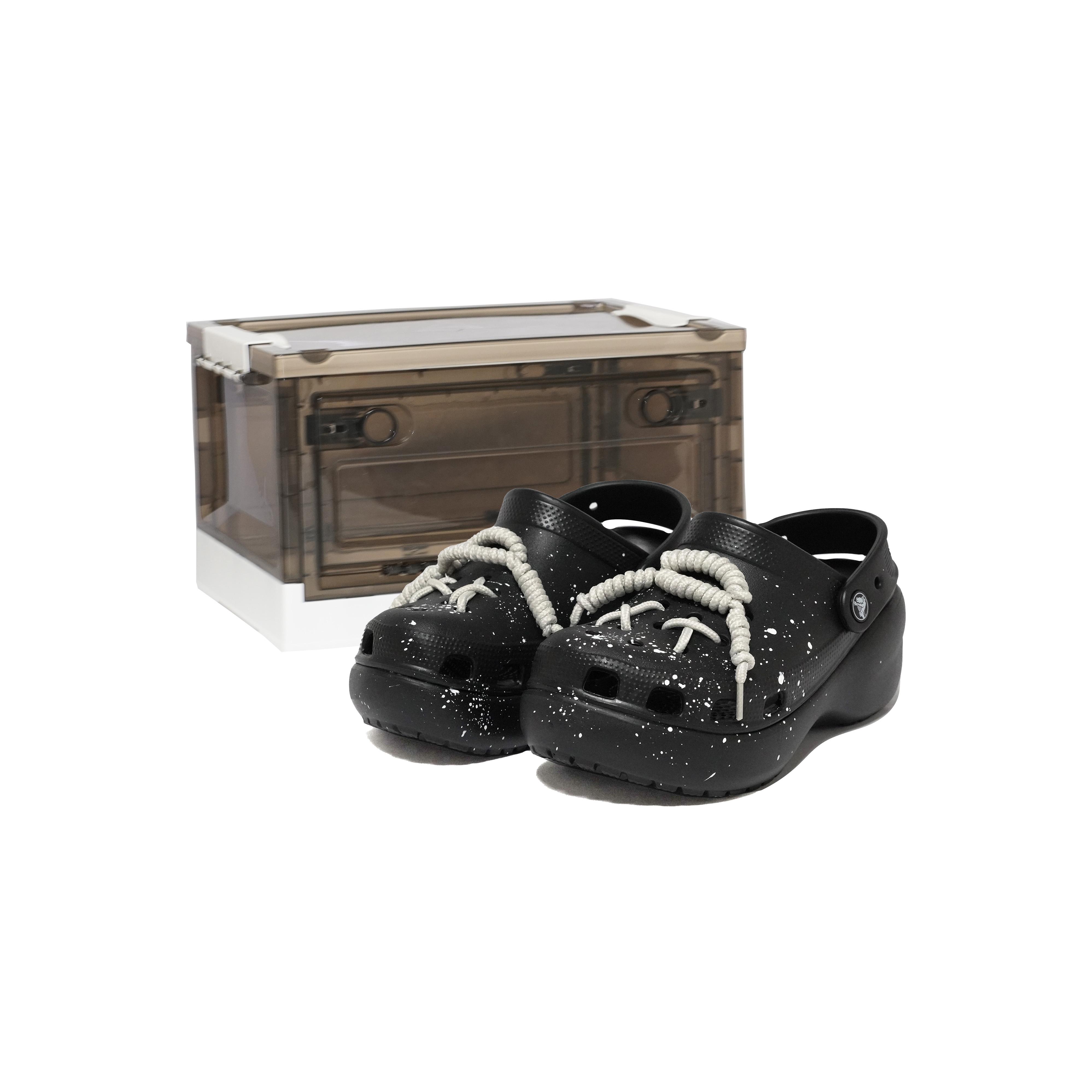 

Crocs Classic Platform Clog EVA Брызги чернил Комфорт для поездок Подарочная коробка Обувь с отверстиями Унисекс Форма Черный, Белый и Серый 39-40