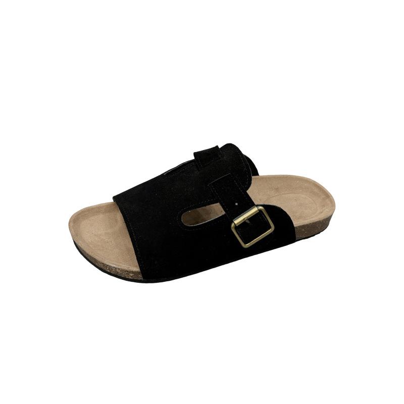 Large Size Retro Slippers Women's Summer Wear New One-word Flat-bottomed Cool Slippers Size 43