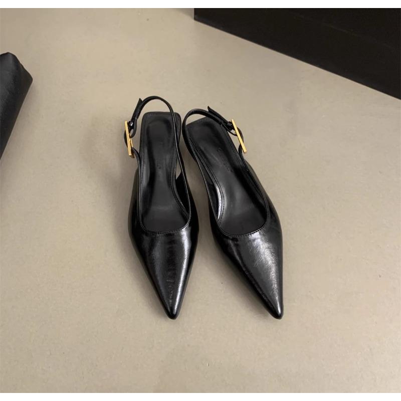 Fashion 2025 Black Summer New Women Sandal Fashion Pointed Toe Shallow Slip On Ladies Elegant Slingback Shoes Thin Med Heel Dress Mules
