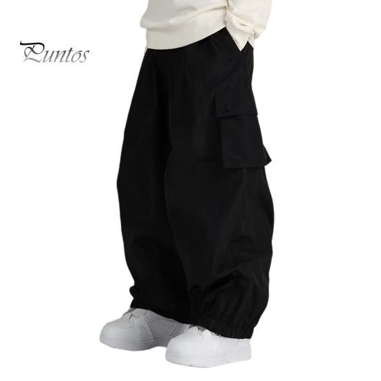 

Мужские брюки с несколькими карманами, эластичный пояс, обтянутый щиколоткой, свободные винтажные брюки-карго, однотонные уличные брюки для походов на свежем воздухе, кемпинга M чёрный