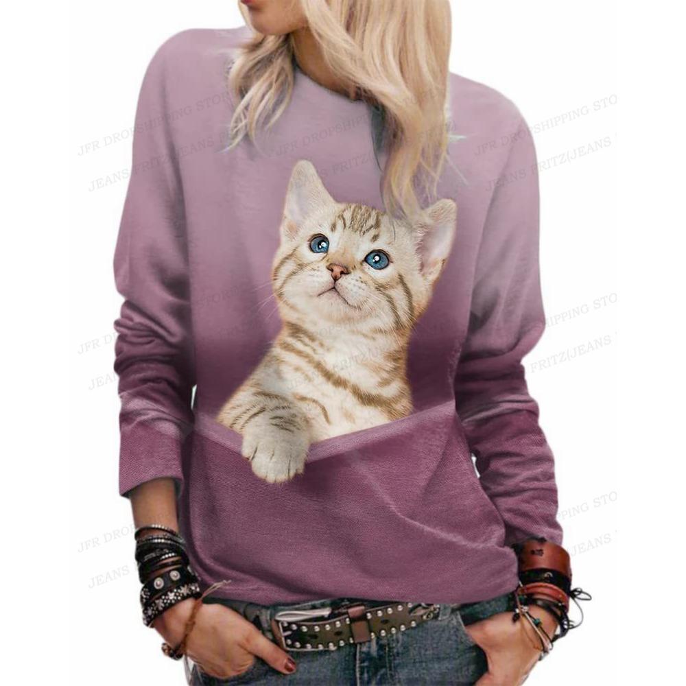 Lovely Cat Hoodie 3D Animal Print Crewneck Long Sleeve Sweats Harajuku Hoodies High Quality Coat Girl Tracksuit Women Sweats Cat